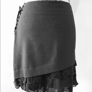 MOSCHINO BLACK SKIRT with leather & chiffon Accent